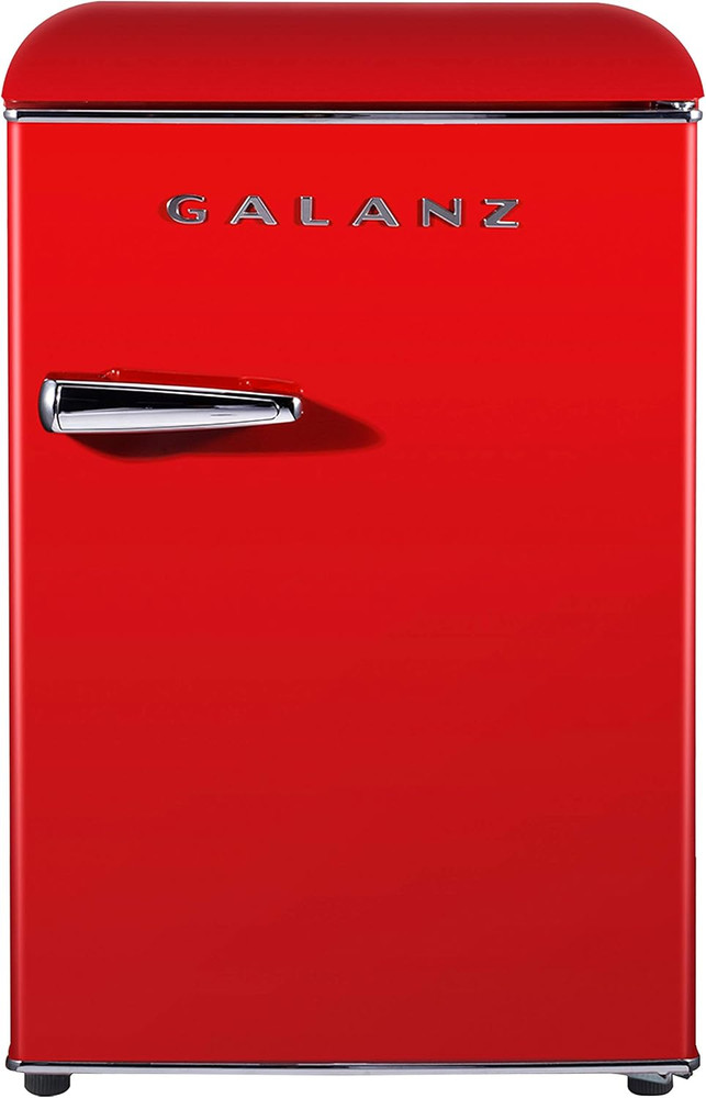 GLR25MRDR10 Retro Compact Refrigerator, Mini Fridge with Single Doors, Adjustabl