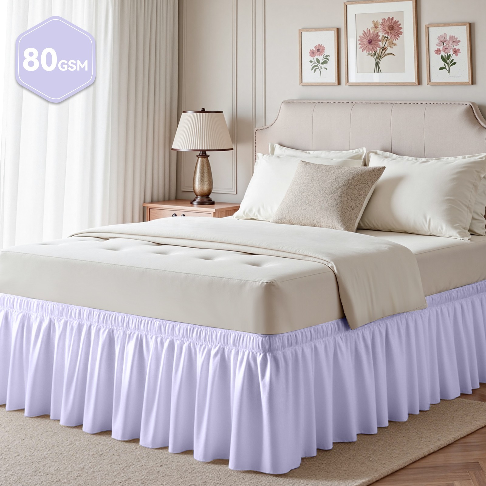 Purple Bed Skirt for Twin Bed, 18-inch Tailored Drop, Adjustable Elastic Belt