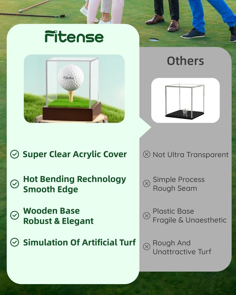 Golf Ball Display Case - Clear Acrylic Cube with Solid Wood Base & Tee, Anti-...