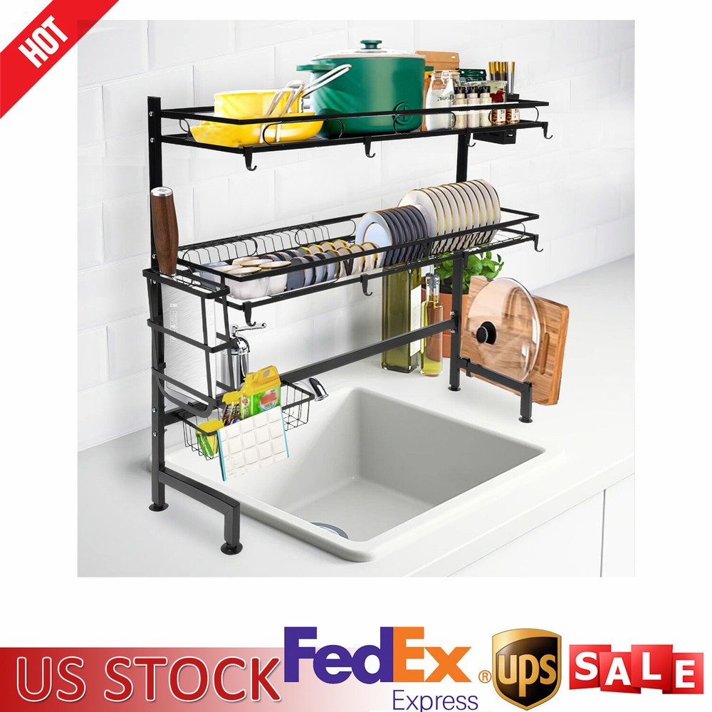 32.2in Double Layer Sink Storage Rack Complete Set Drying Rack For Kitchen !