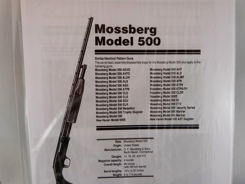 MOSSBERG MODEL 500 SHOTGUN BREAK DOWN INSTRUCTION KIT a