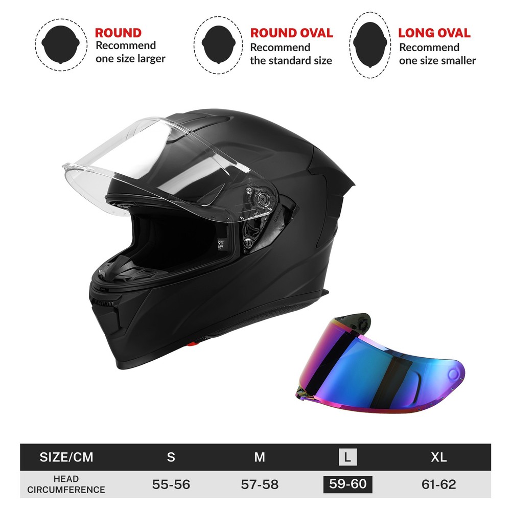 DOT Full Face Motorcycle Helmet w/Dual Visor Extra Tinted Shield Bluetooth Ready