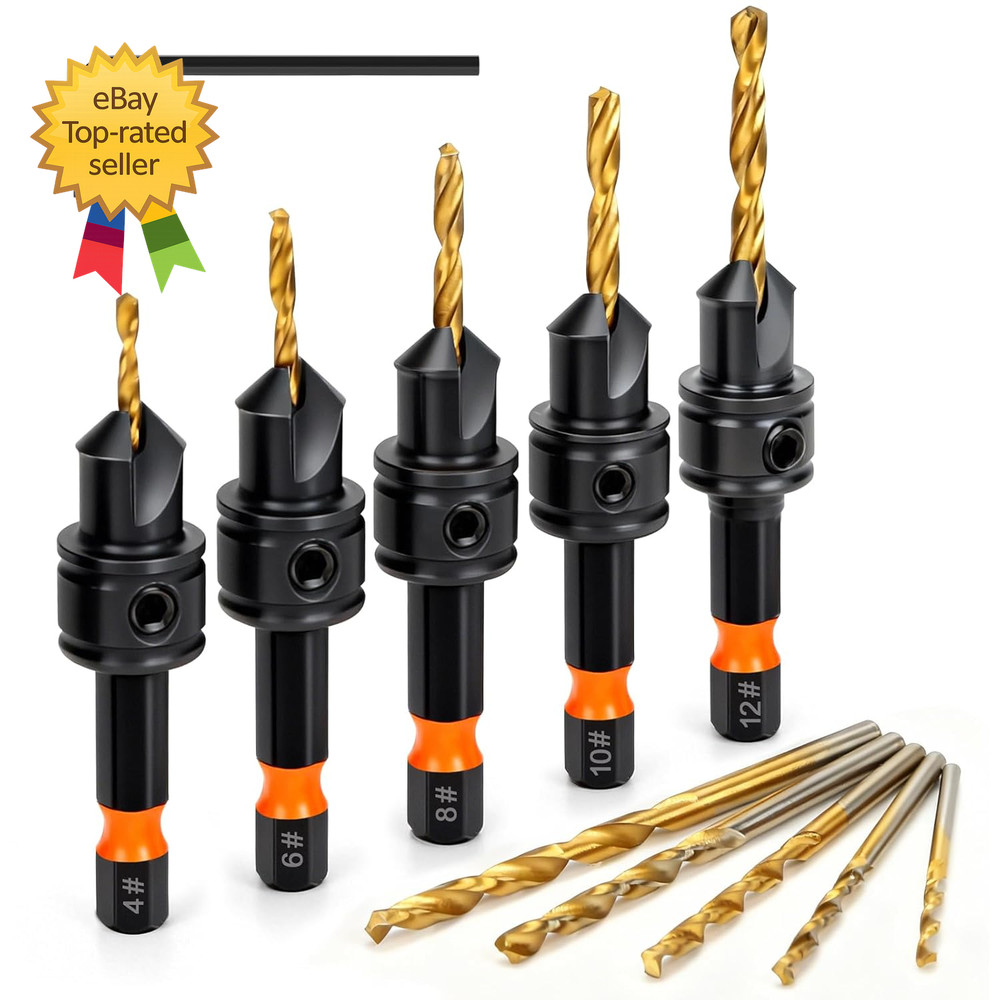 Countersink Drill Bit Set 11Pcs Countersink Drill Bits#4 #6 #8 #10 #12, Titanium