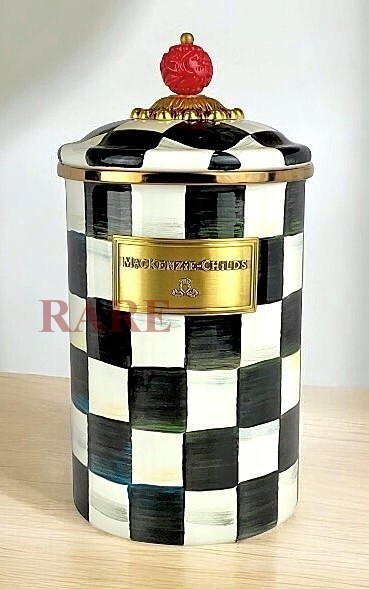 MacKenzie-Childs Courtly Check Enamel Large 9.75" Tall Canister New No Box