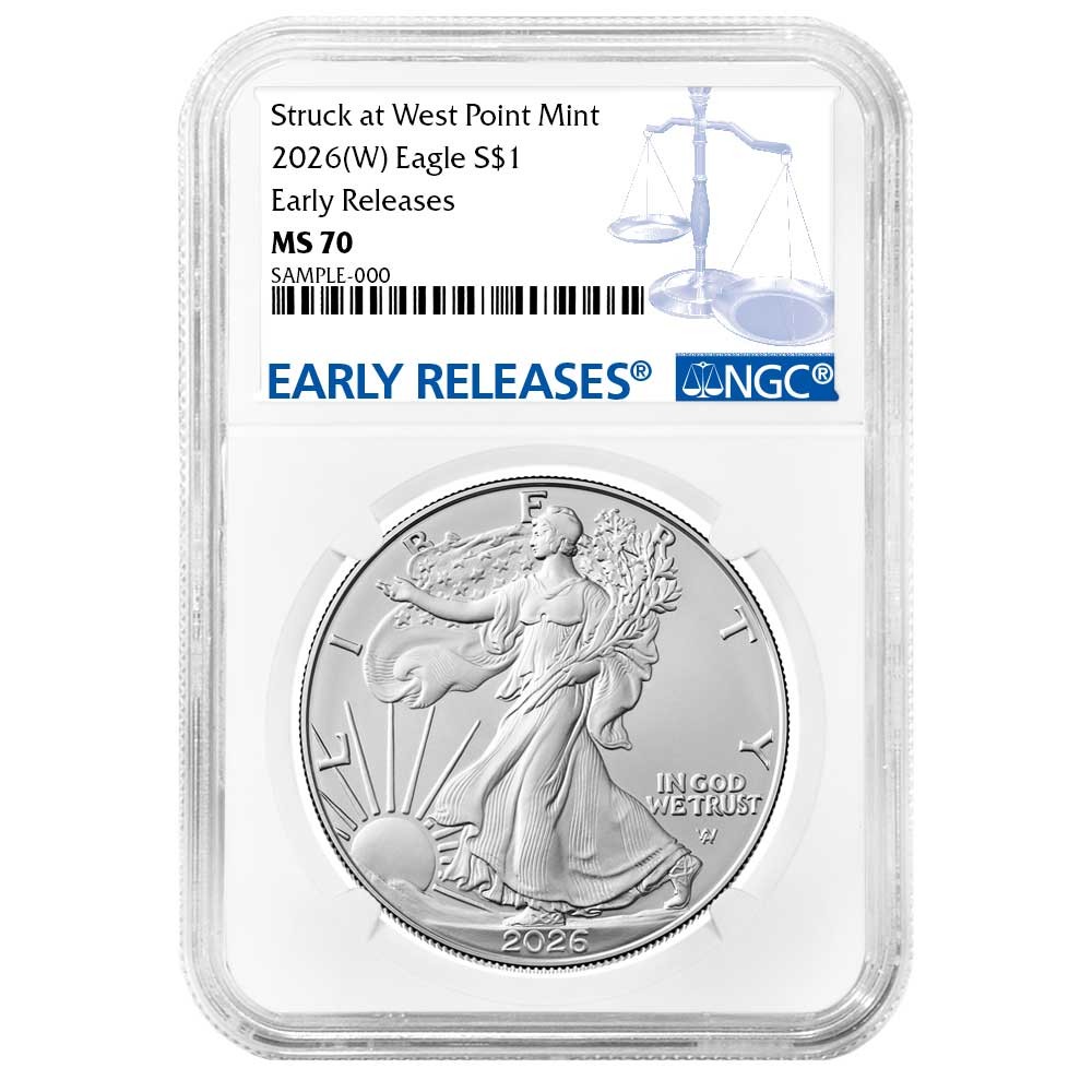 2026 (W) $1 American Silver Eagle NGC MS70 ER Blue Label