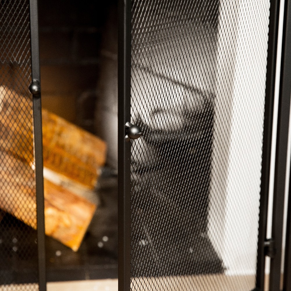 3 Panel Fireplace Screen Fire Spark Guard Hinged Doors With 4-Fireplace Tools