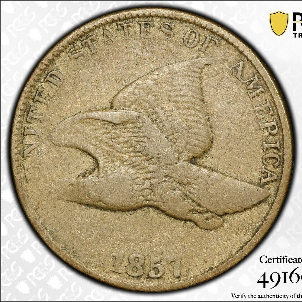 PCGS VF-20! 1857 STRUCK THROUGH GREASE HEADLESS EAGLE! ERROR FLYING EAGLE CENT