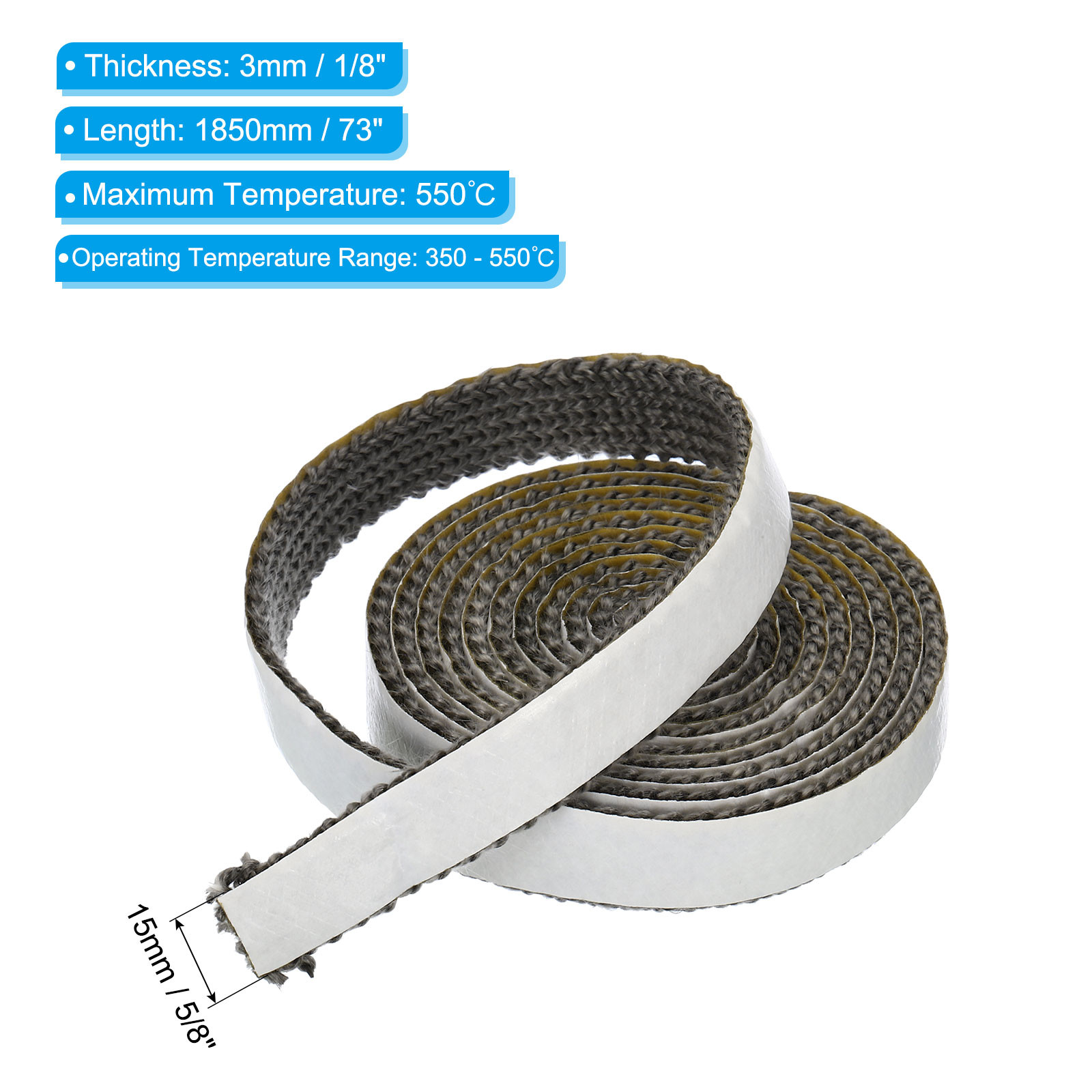 5/8"x 1/8"x73" Wood Stove Gasket Flat Self Adhesive Seal Rope Black