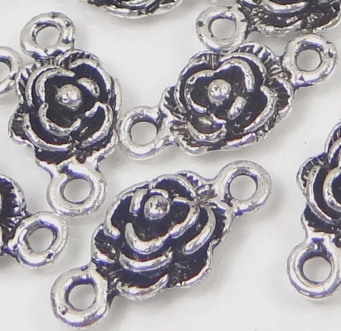 20 Antique Silver Pewter Rose Link Connector