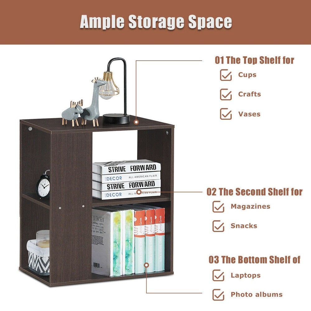 2pcs 2-Tier Side Sofa End Table Bedside Nightstand Table Brown