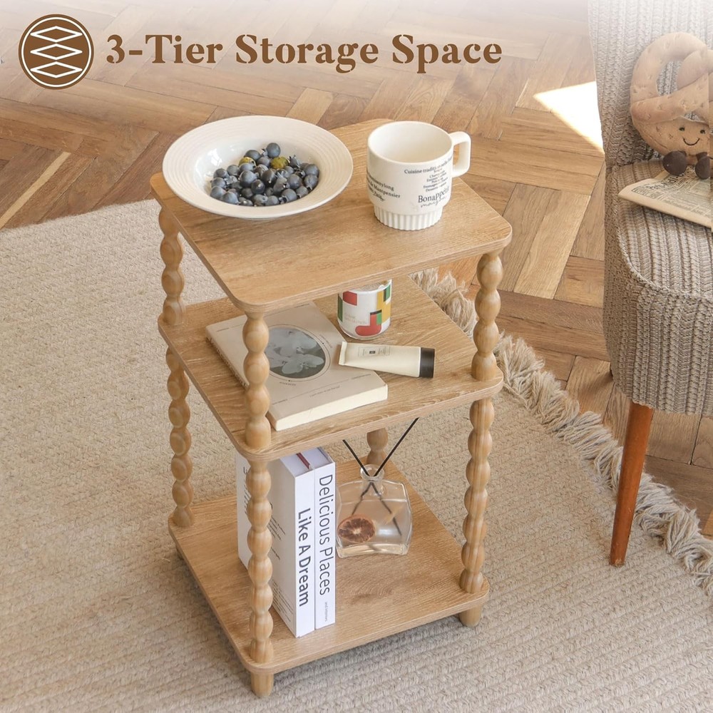 End Table Modern Side Table W/ 3 Tier Open Shelf Small Table Bed Side Tables