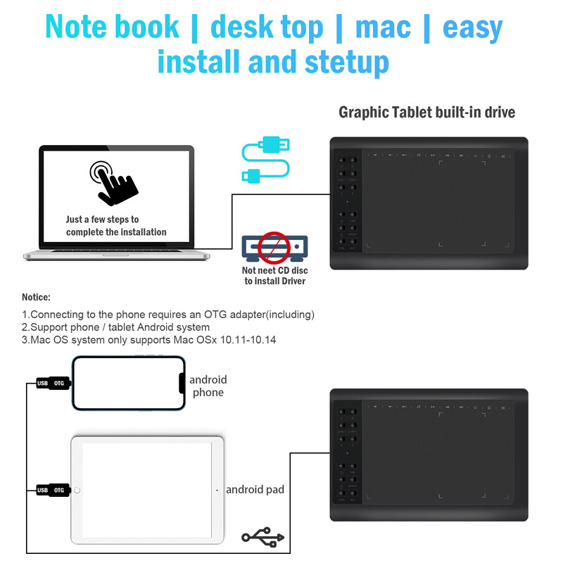 Animation Digital Graphics Drawing Tablet 12 Hot Keys for Windows/Mac/Android