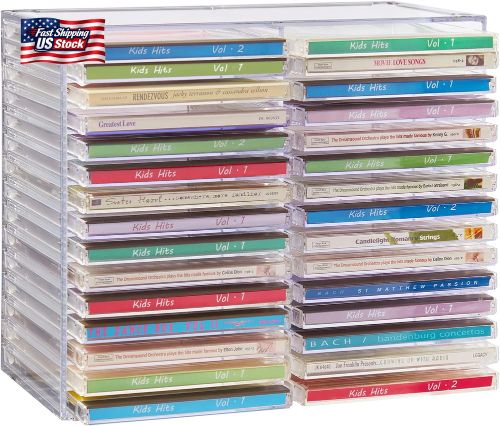 Stori Stackable Clear Plastic CD Organizer with Rubber Feet | Rectangular Jewel