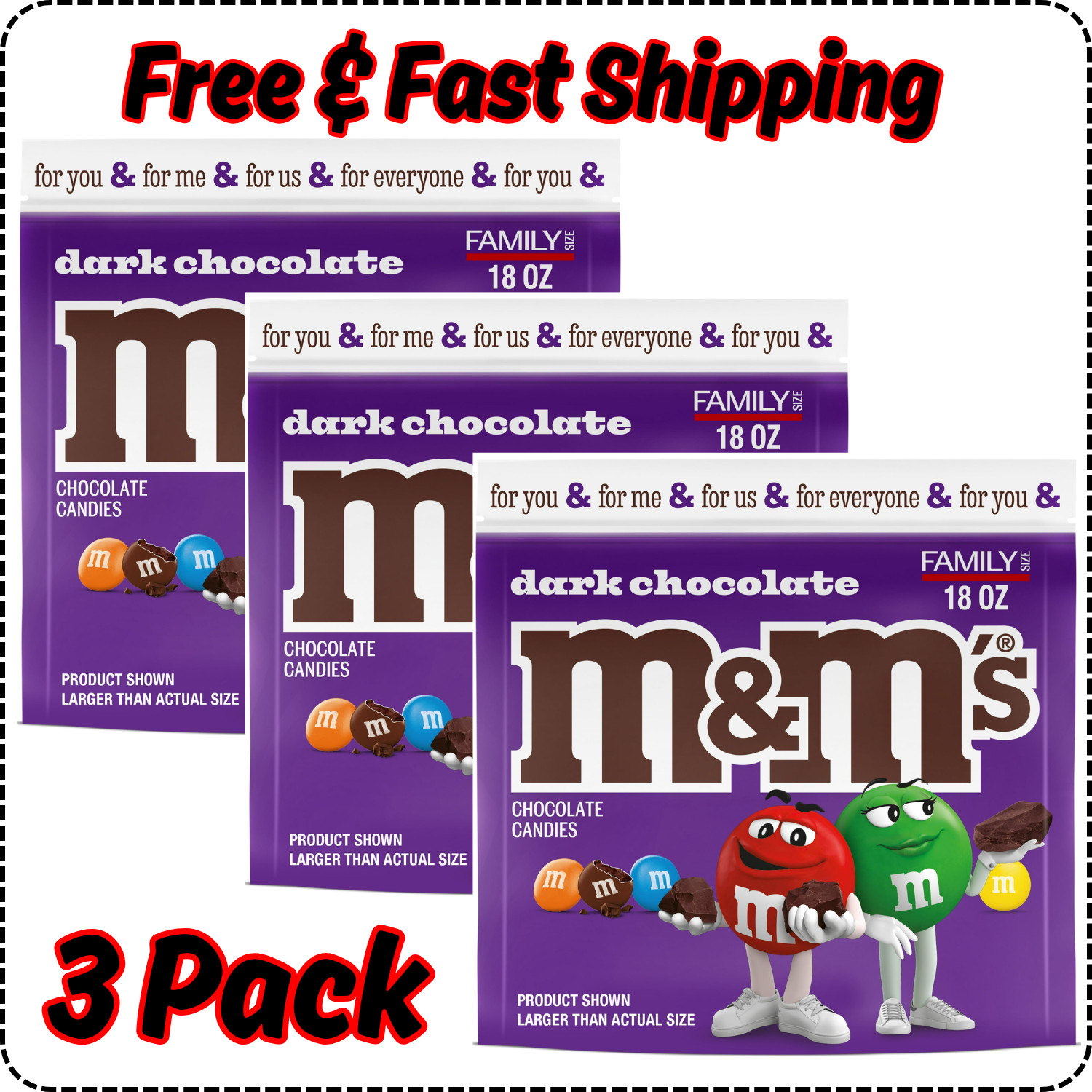 (3 Pack) New M&M's 50 Sealed Dark Chocolate Candy - 18 oz Bag Free shipping!!!
