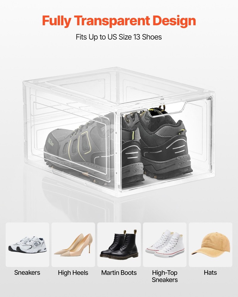 [New]Shoe Storage Boxes, 6 Pack Clear Stackable Shoe Boxes Storage Organizers wi