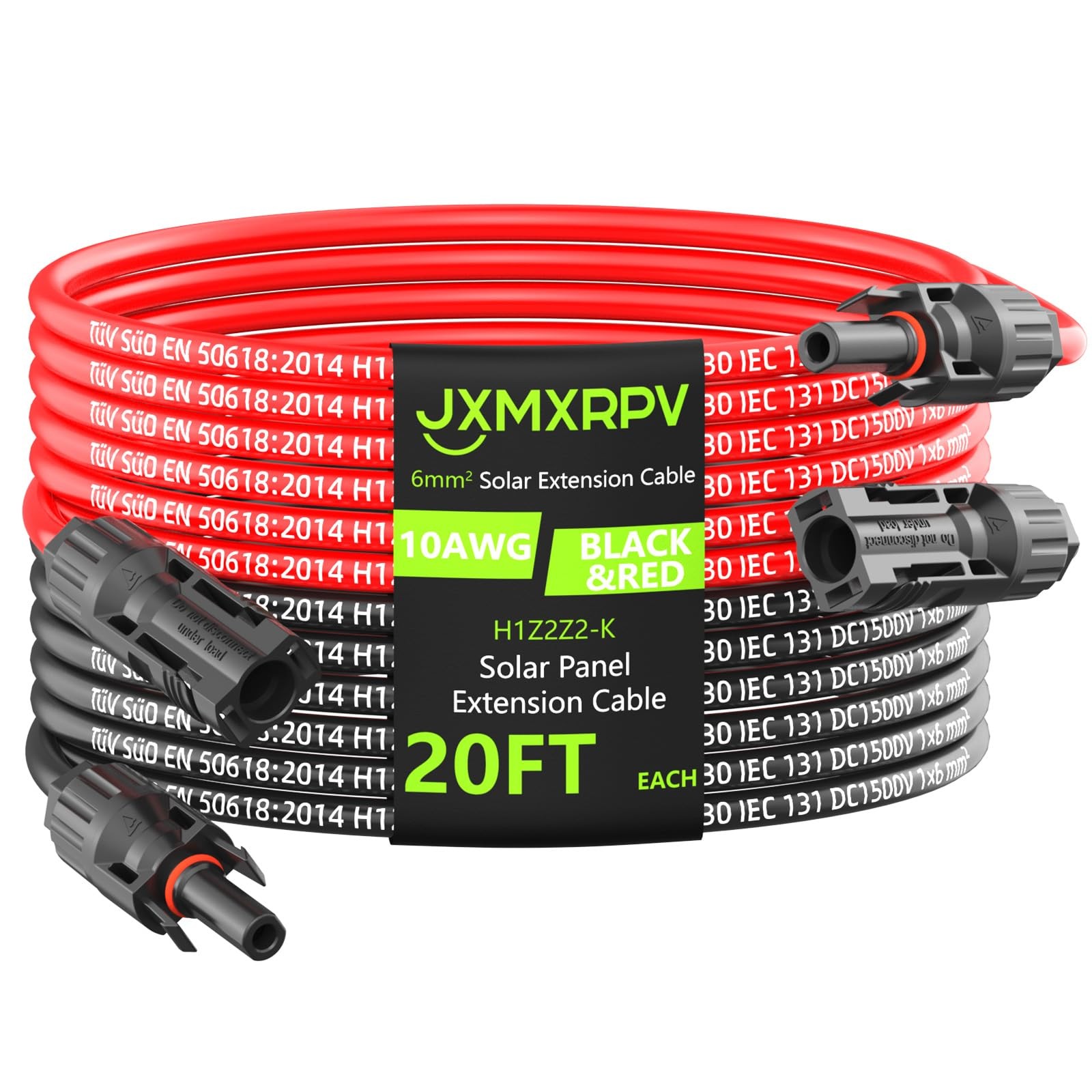 JXMXRPV Solar Extension Cable 20Ft 10AWG, 20FT, Both ends installed