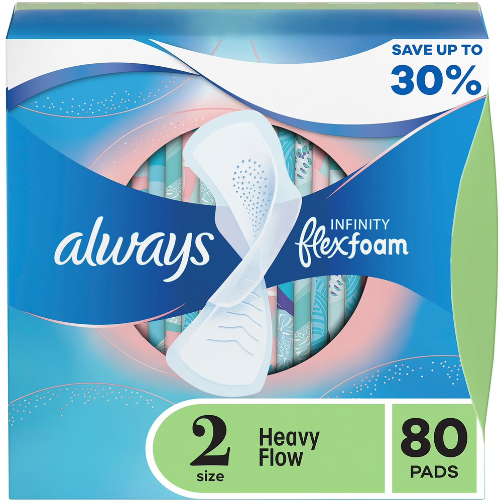Always Infinity FlexFoam Heavy Flow Pads with Flexi-Wings Unscented Size 2 80 ct