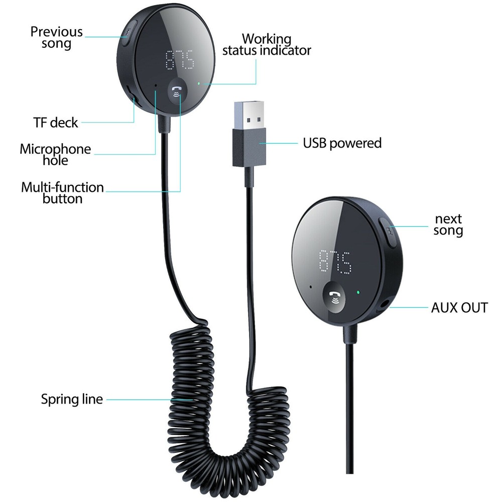 USB Bluetooth Car FM Transmitter Aux Stereo Audio Receiver Adapter Card Reader