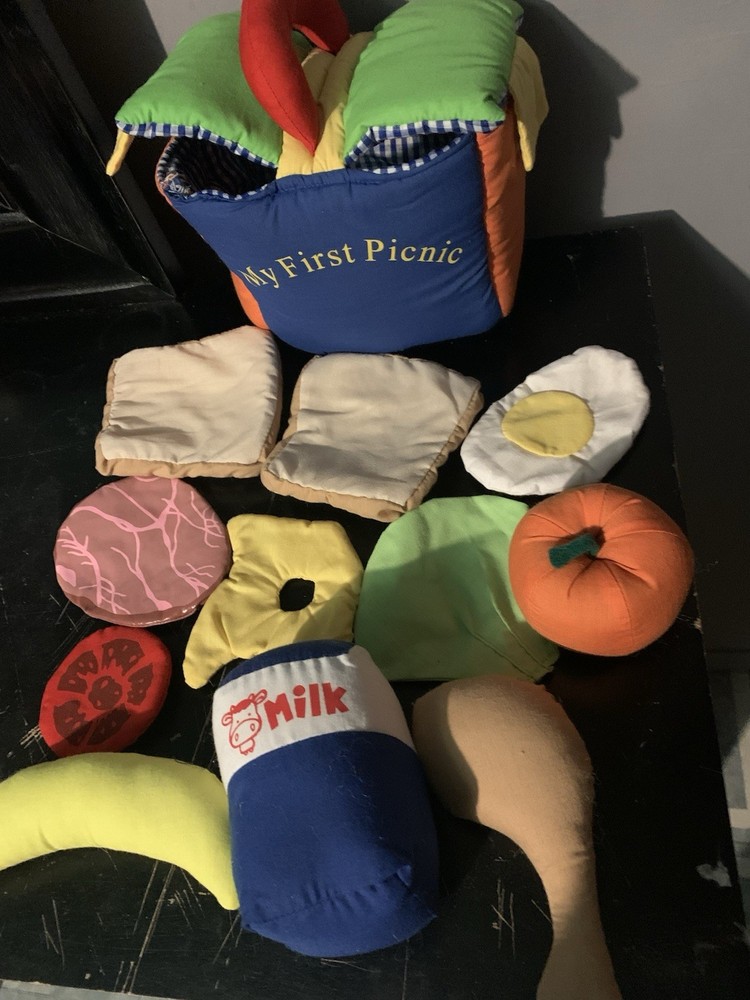 My First Picnic Basket With Plush Food Sandwich Egg Cheese Milk Meat