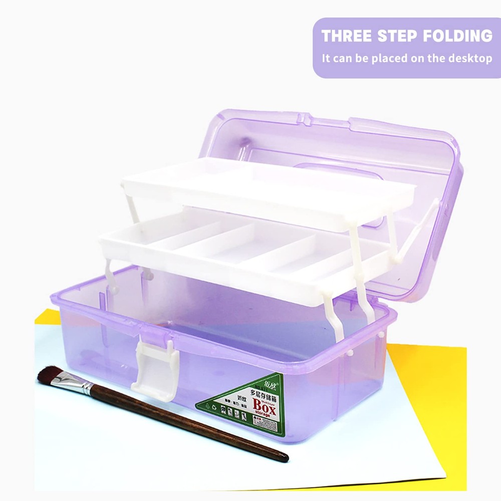 13in Three-Layer Clear Art Storage Craft Organizer, Folding Tool with Handle,...