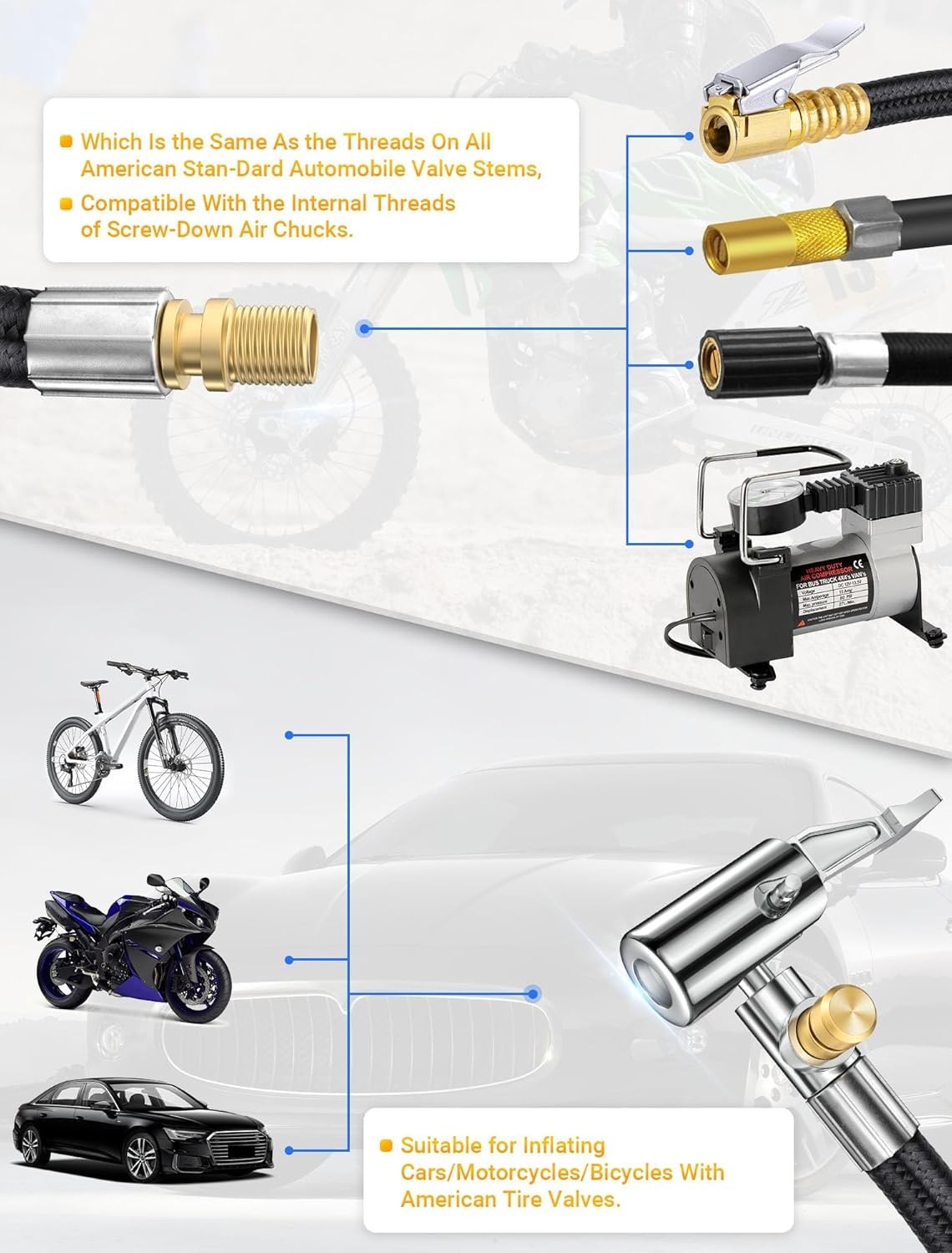 33" Lengthened Tire Inflator Hose Adapter Quick Connect&Release, Lock on Air Chu