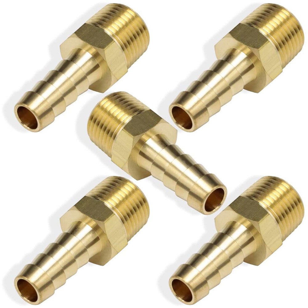 5PCS Brass 3/8In Hose Barb to 3/8In Male NPT Hose Fitting,Water Fuel Air Metals
