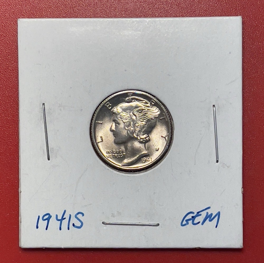 1941 S Mercury Silver Dime, Gem Uncirculated.
