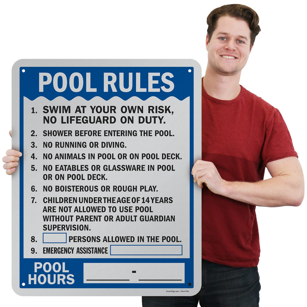 30 X 24 Inch “Pool Rules - Pool Hours” Write-On Metal Sign with Pre-Cleared Hole
