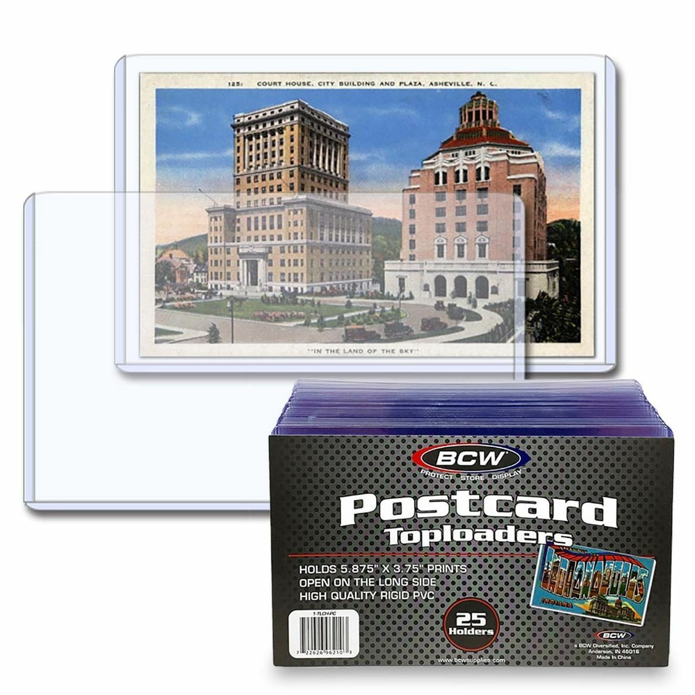 (25-Pack) BCW Regular Size Postcard Toploaders Rigid Holders Opens On Long Side