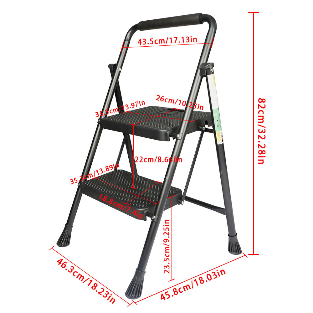 Folding Step Stool Wide Anti-Slip Pedal Sturdy Steel Ladder 2/3/4 steps