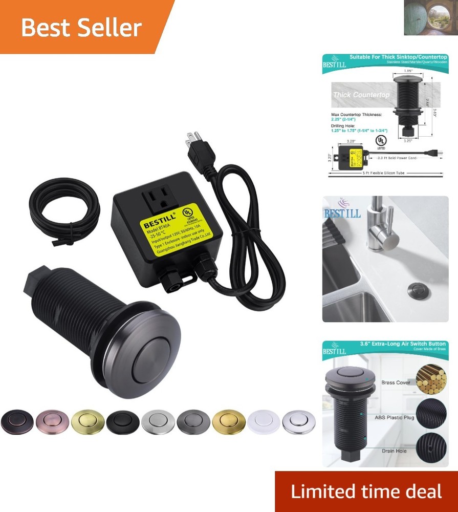Complete  Listed Garbage Disposal Air Switch Kit - 3.6" Brass Button Included