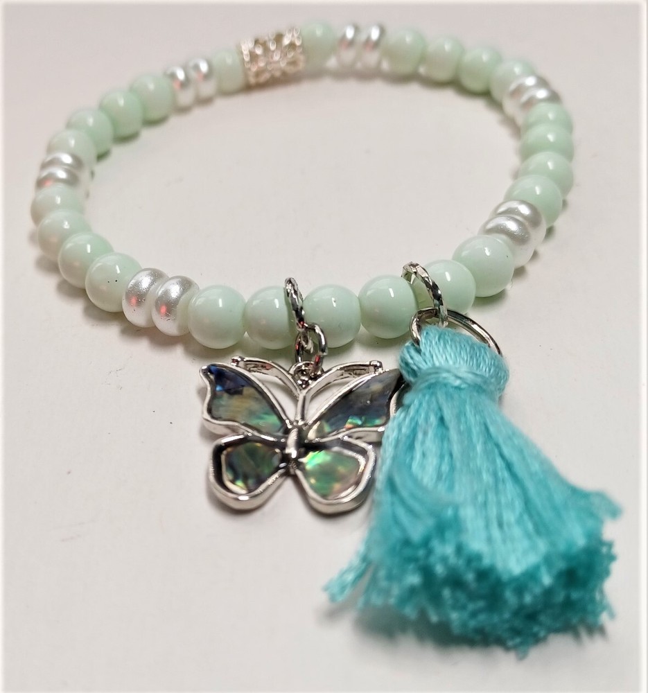 Butterfly Charm Sky Blue Beaded Bracelet