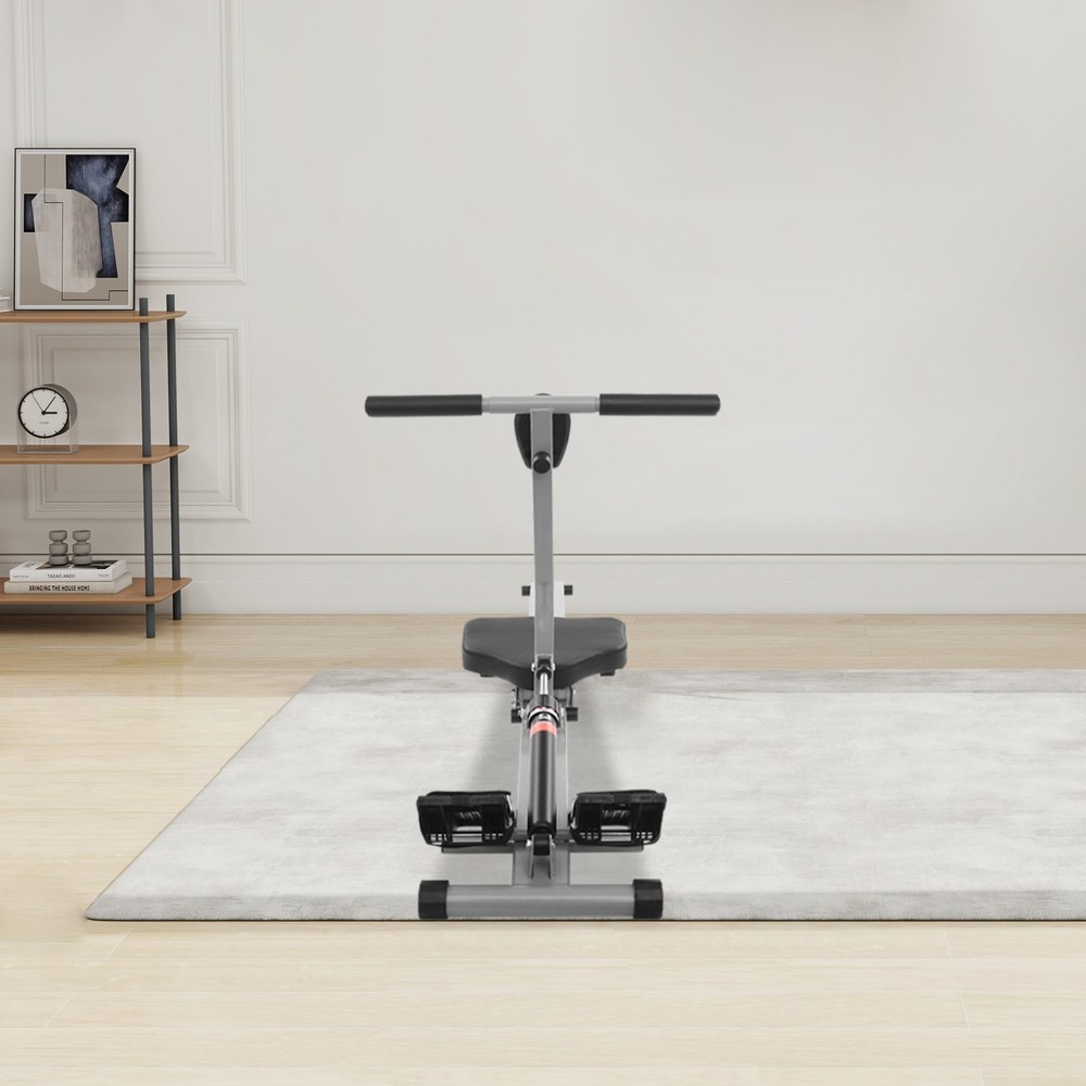 Grey+Black Foldable Home Rowing Exercise Machine with LED Display 25.35lbs