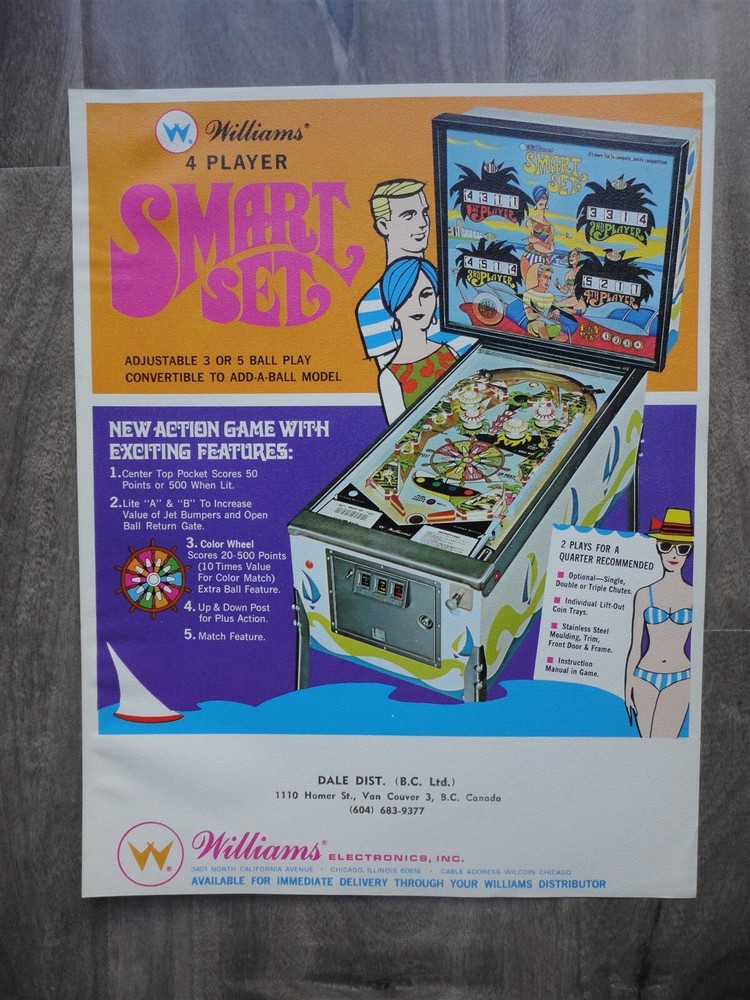 Smart Set Pinball Machine Flyer / Original Williams Brochure