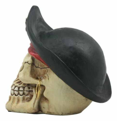 Pirate Captain Hook Marauder Skull With Golden Earring Statue Skeleton Decor