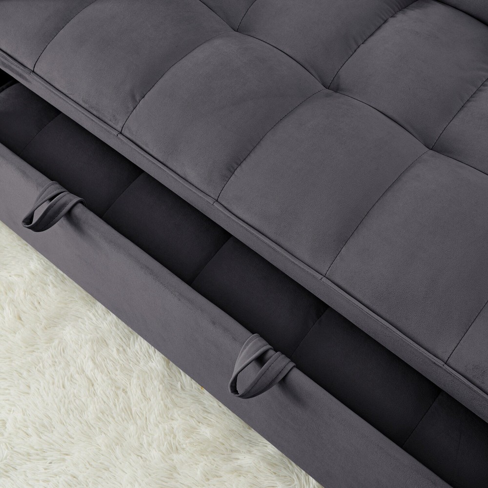 Convertible Sleeper Sofa Bed Loveseat 2 Seater Sofa w/ Pull Out Bed & 2 Pillows