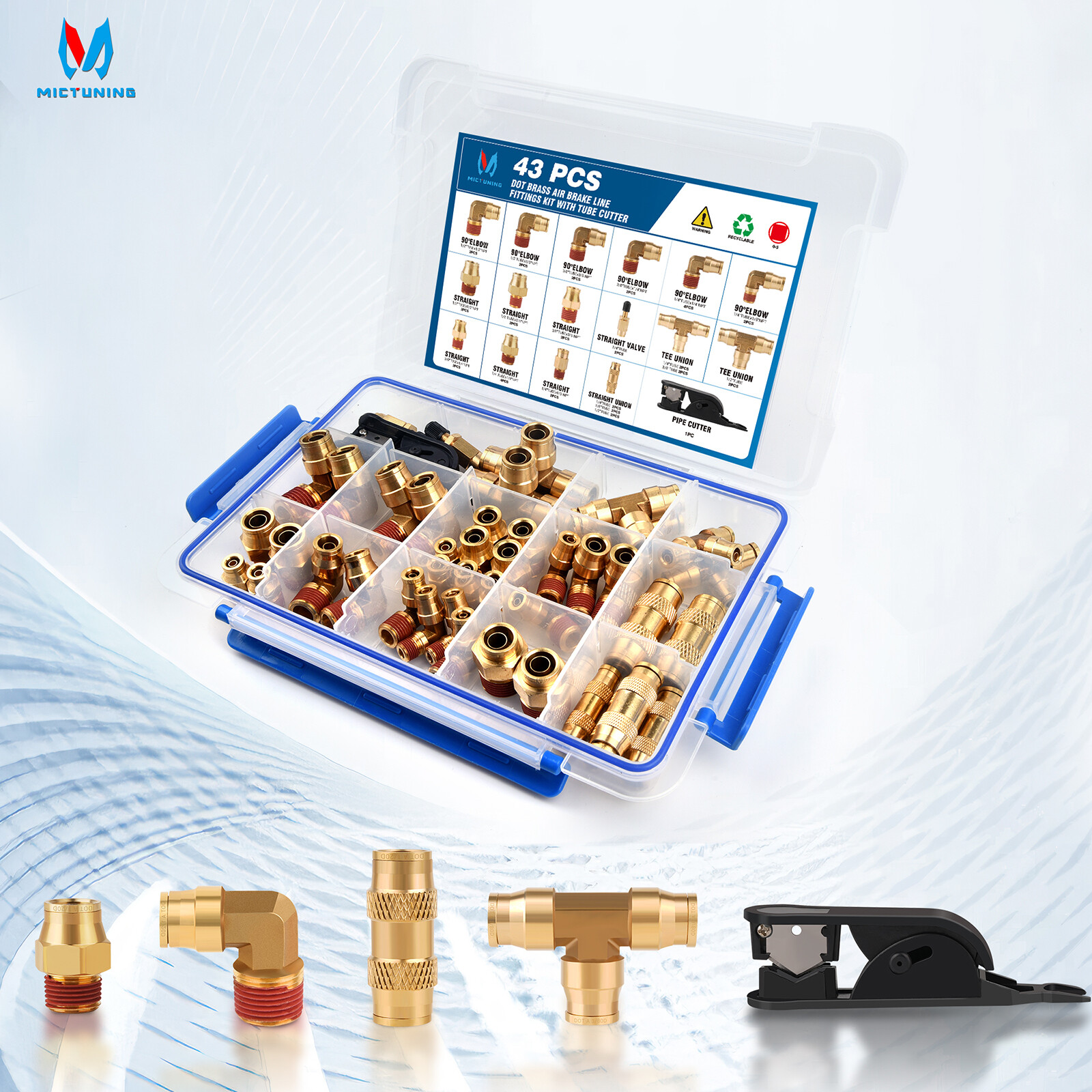 MICTUNING 43PCS Brass DOT Air Brake Line Fittings Assortment Air Hose Repair Kit