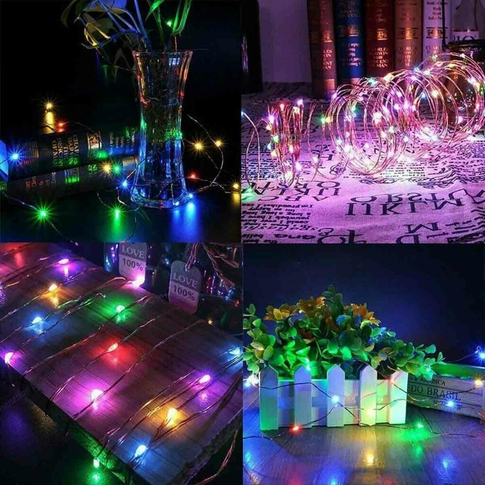 2 Pack 33 Ft 100 LEDs Copper Wire String Fairy Lights Solar Powered Mini LED
