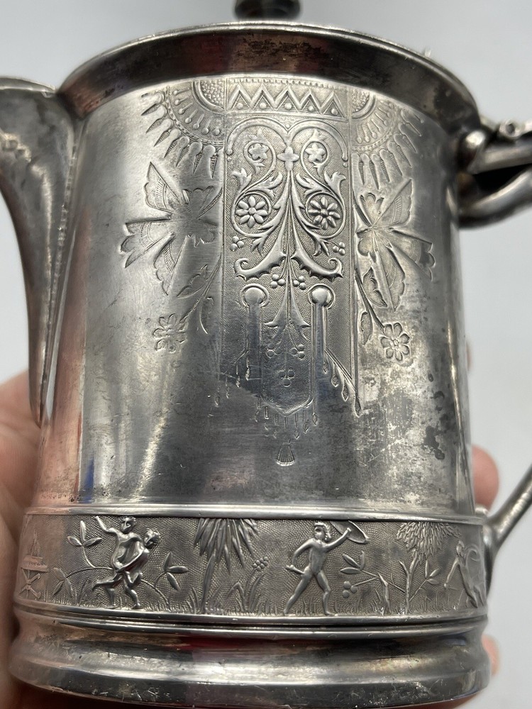 Antique Meriden Egyptian Revival Jug Silver Plated Pitcher 5”