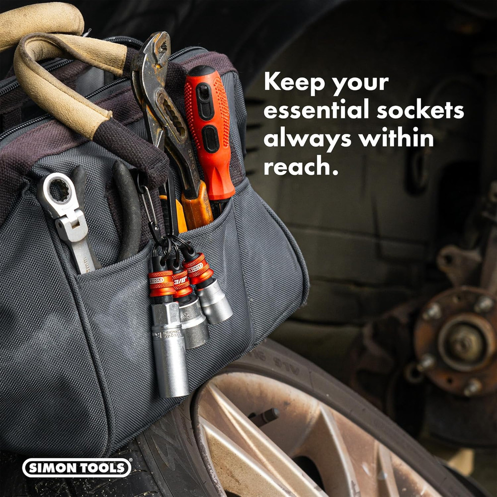 Socket Holder Keychain 3pc - 3/8 Socket Organizer with Quick Release and Clip -