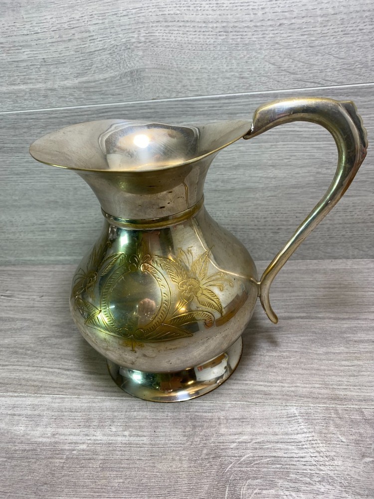 large Pitcher jug silver plate on brass