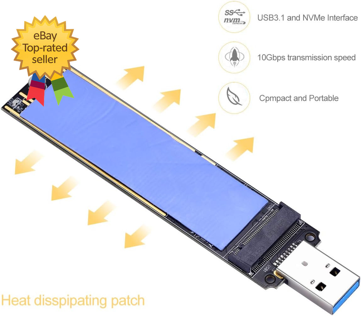 M.2 NVME USB 3.1 Adapter, M Key M.2 NVME to USB Card Reader USB 3.1 Gen 2 Bridge