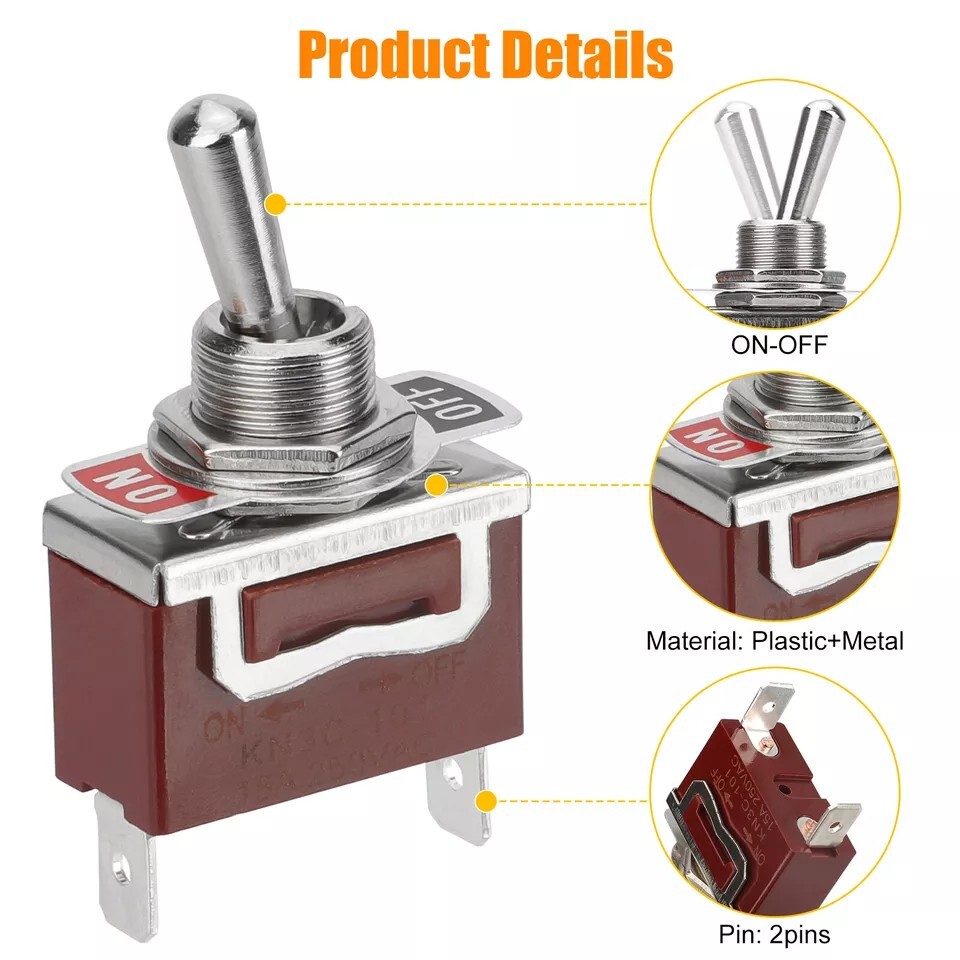 Toggle Switch 12V 30A Heavy Duty ON/Off 2Pin SPST Waterproof Toggle Switch 2Pack