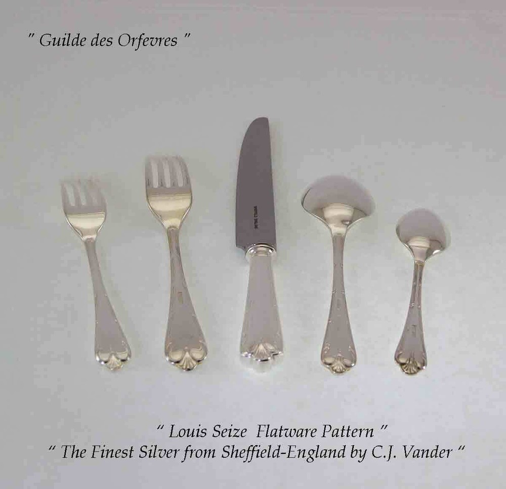 Finest Silver Plated Five Piece Place-Setting, Louis Seize