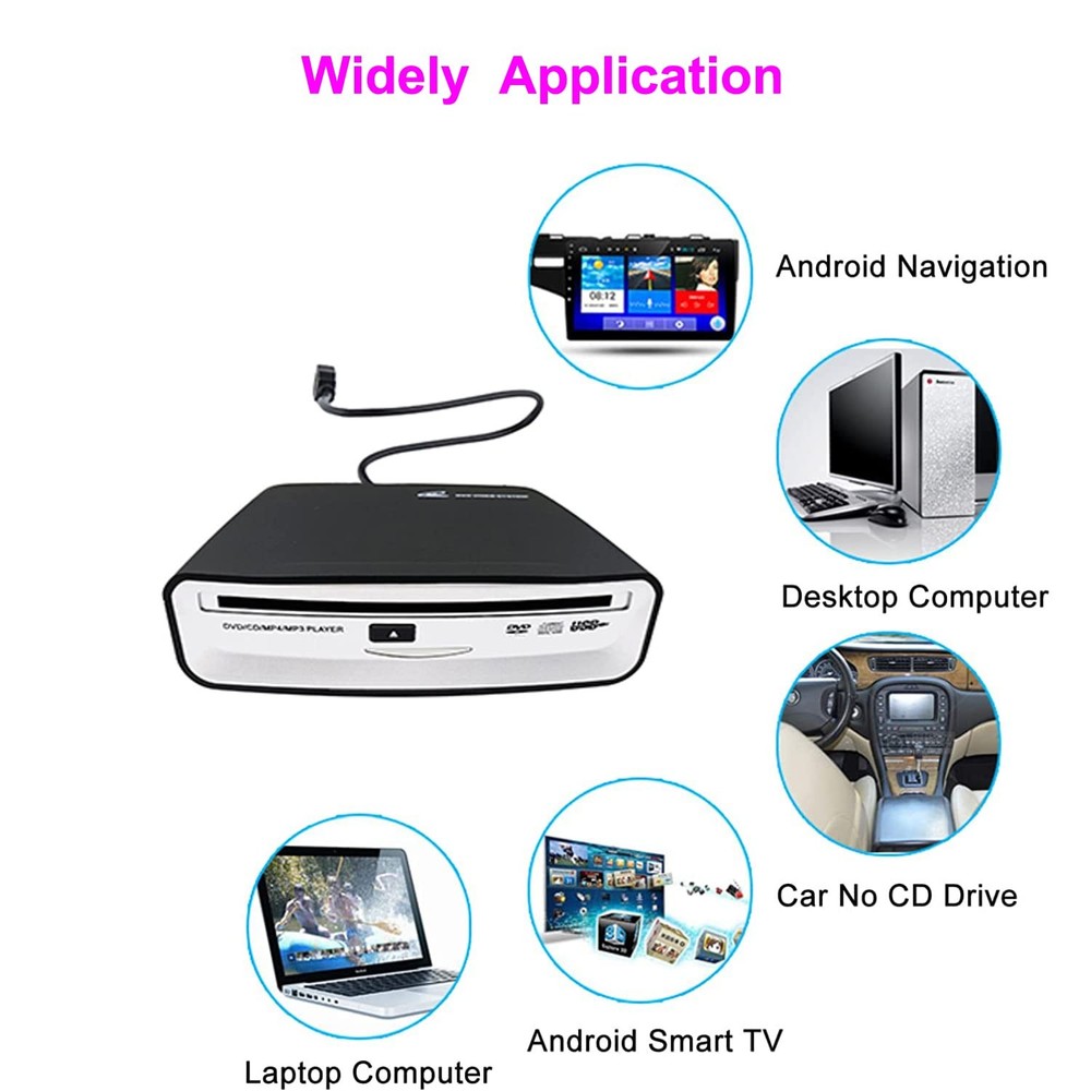 External Car Universal CD Player Machine, Vehicle External USB CD Player for Car