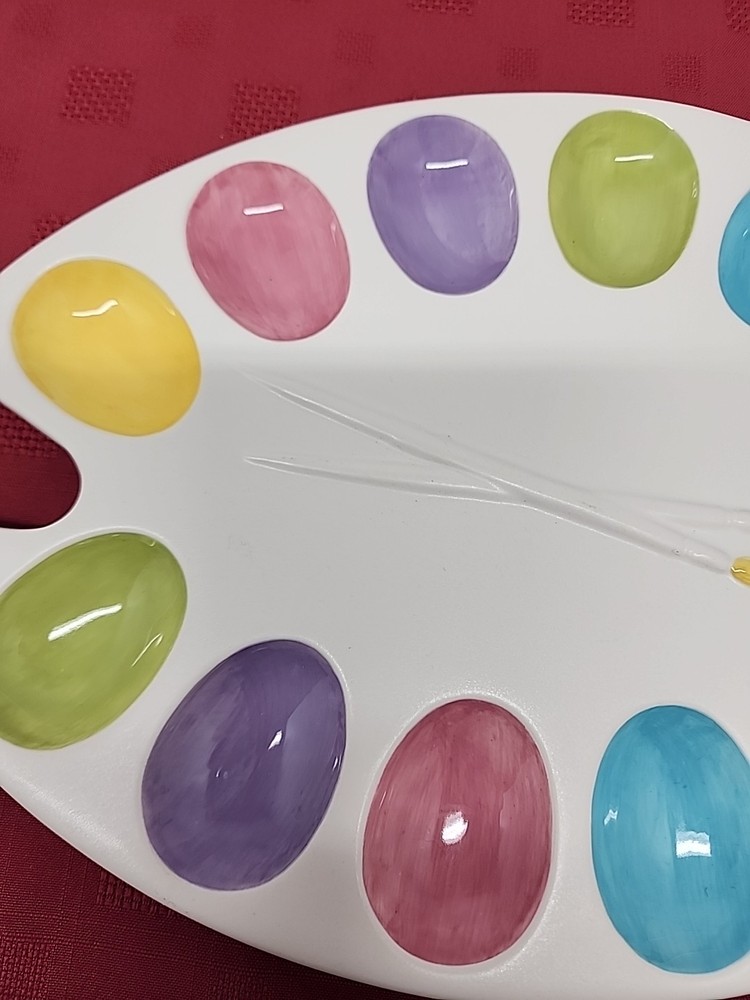 Vintage Hallmark Painters Pallette Easter Egg/Deviled Egg Plate 13 In Whimsical