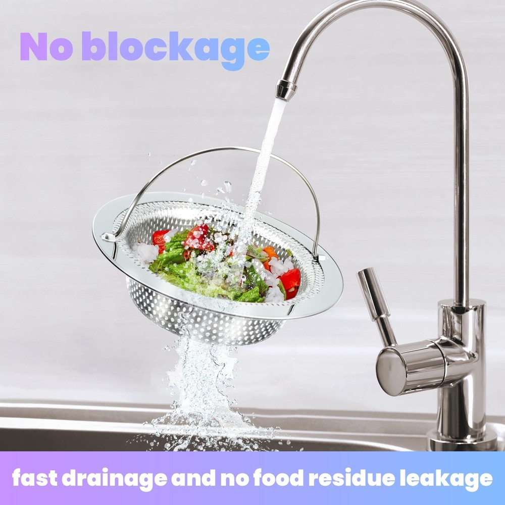 2 Pack Kitchen Sink Drain Strainer with Handle, Stainless Steel Large Kitchen...