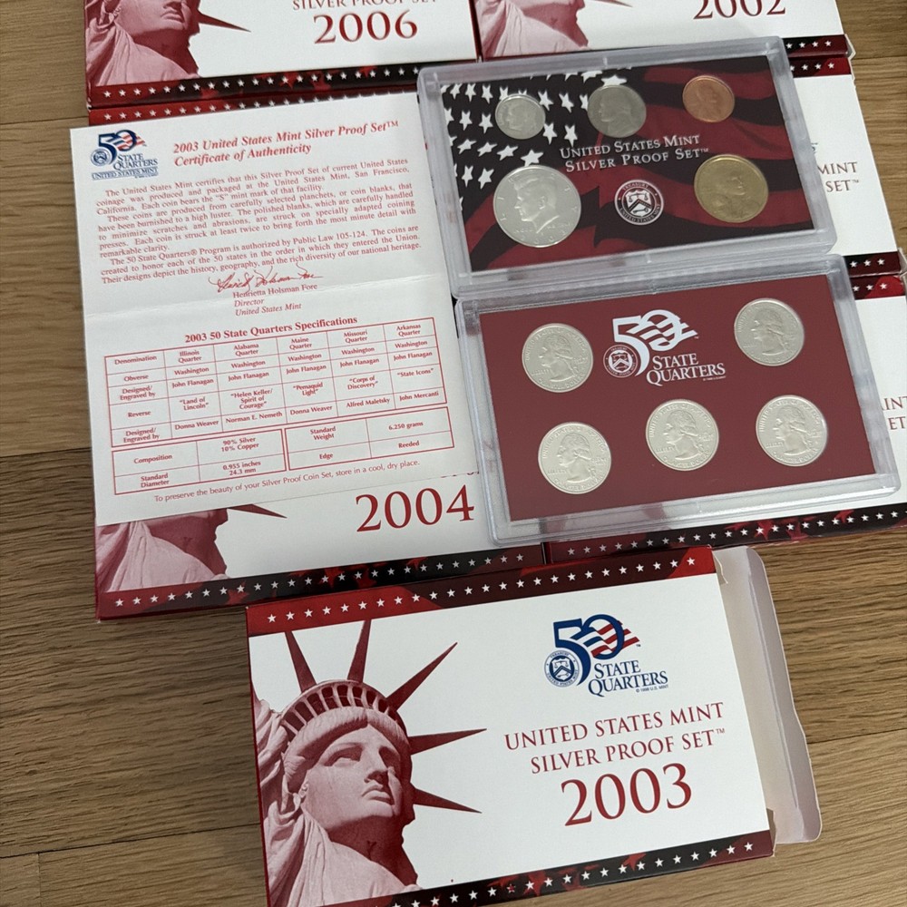 Complete Set 1999 To 2007 Silver Proof, Proof, And Uncirculated Sets, With COA'S