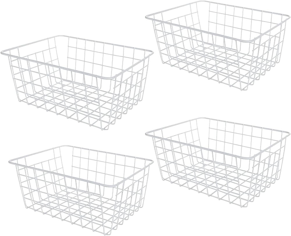 4 Pack Deep Freezer Organizer Bins Stackable Wire Basket for Organizing White