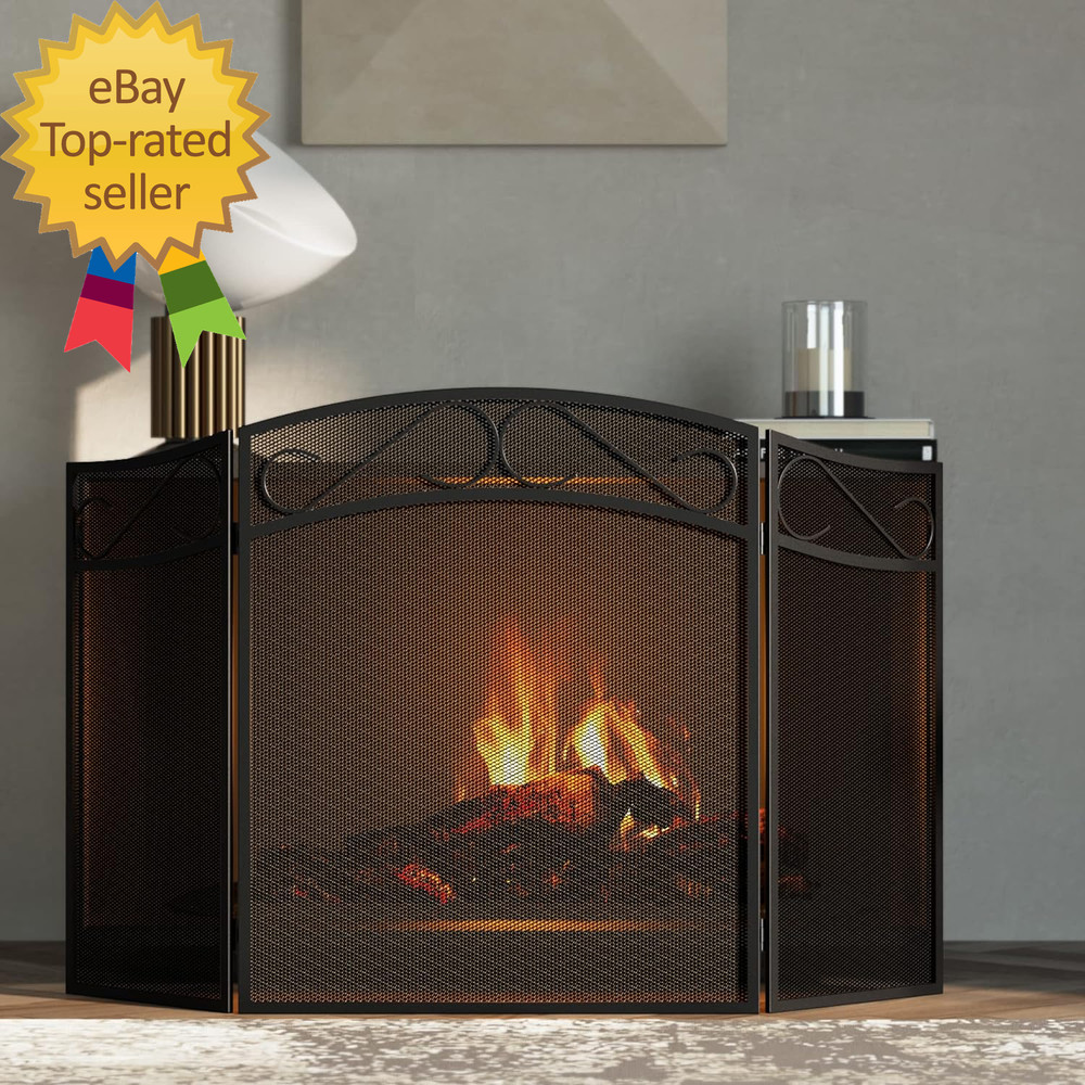 Fireplace Screen for Wood Burning Fireplace Foldable 3 Panel Wrought